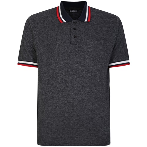 Bigdude zweifarbiges Kontrast-Poloshirt in Schwarz, groß