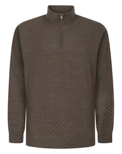 Bigdude Pullover mit Korbgeflecht-Halbreißverschluss, braun meliert