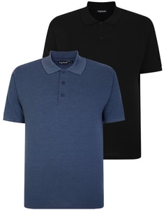 Bigdude Plain Poloshirt Doppelpack Schwarz/Denim Tall