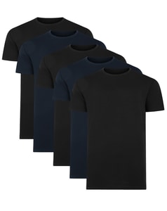 Bigdude – 5er-Pack schlichte T-Shirts in Schwarz/Marineblau, große Größen