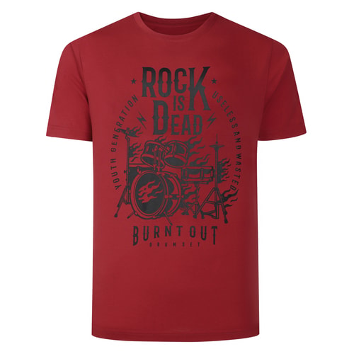 Bigdude Rock Print Kurzarm-T-Shirt, Karmesinrot