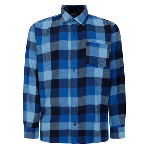 Bigdude Kariertes Flanell Langarmhemd Blau/Marineblau