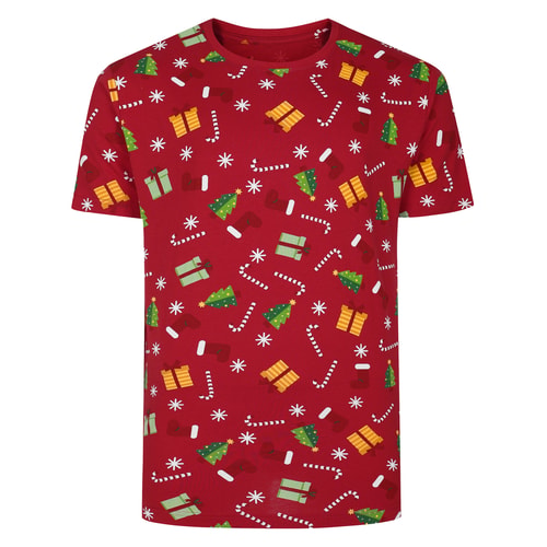 Bigdude Weihnachts-AOP-T-Shirt, Pfefferrot