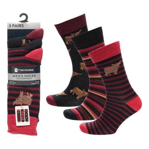 Socken mit Hochlandrind-Motiv, 3er-Pack, verschiedene Farben