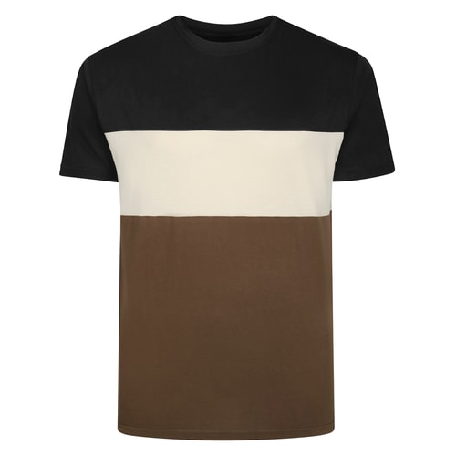 Bigdude Cut & Sew Marl Kurzarm-T-Shirt Schwarz/Hellbeige/Braun