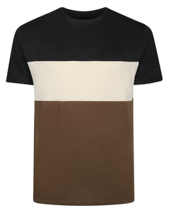 Bigdude Cut & Sew Marl Kurzarm-T-Shirt Schwarz/Hellbeige/Braun