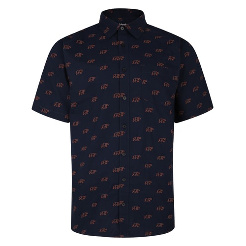Bigdude All Over Geometric Bear Print Kurzarmhemd Marineblau