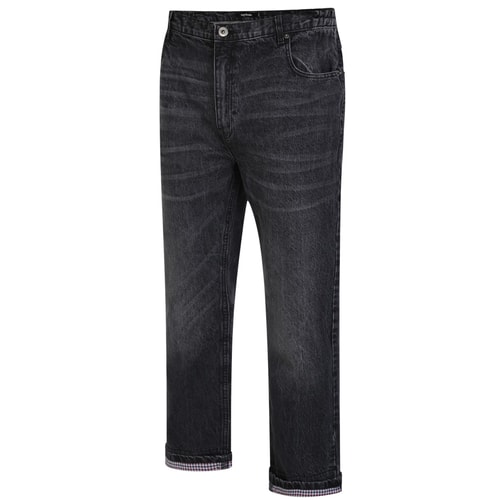 Bigdude Turn Up Jeans mit elastischer Taille und Karomuster Schwarz