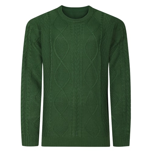 Bigdude Klassischer Zopfstrickpullover Dunkelgrün