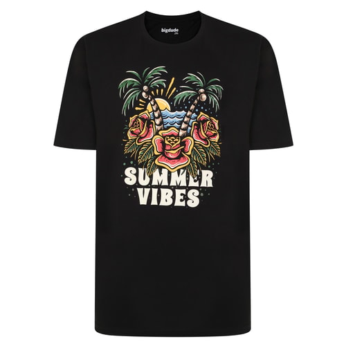 Bigdude 'Summer Vibes' Bedrucktes T-Shirt Schwarz