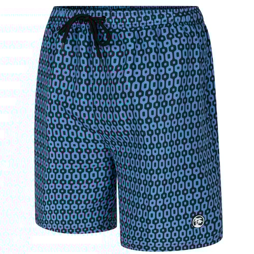 Badehose mit geometrischem Kettenmuster im Spionage-Stil, blau/schwarz