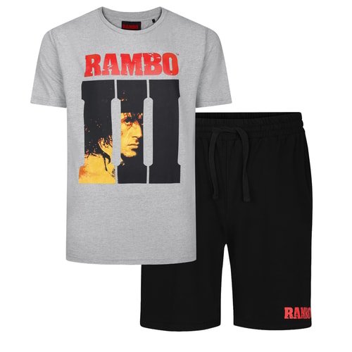 Bigdude Offiziell lizenziertes Rambo-Pyjama-Set, Grau meliert/Schwarz