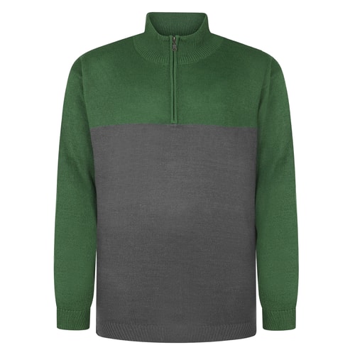 Bigdude 1/2 Zip Strickpullover mit Farbblockmuster, Dunkelgrün/Anthrazit