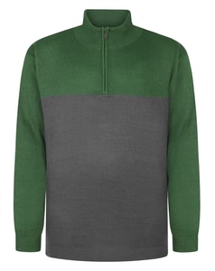 Bigdude 1/2 Zip Strickpullover mit Farbblockmuster, Dunkelgrün/Anthrazit