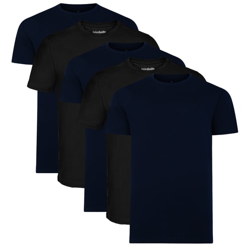 Bigdude – 5er-Pack schlichte T-Shirts, Schwarz/Marineblau