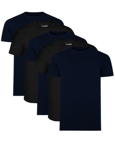 Bigdude – 5er-Pack schlichte T-Shirts, Schwarz/Marineblau