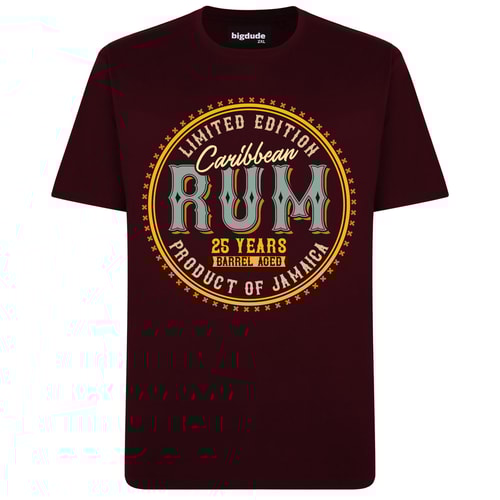 Bigdude T-Shirt mit Caribbean Rum-Print, Burgunderrot, Größe L