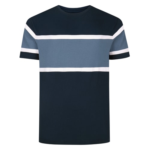 Bigdude Cut & Sew Brustpanel-T-Shirt Marineblau/Dusty Blue Tall