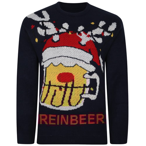 Bigdude Reinbeer Weihnachtspullover Marineblau