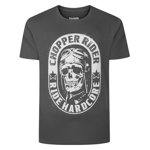 Bigdude Ride Hardcore Print T-Shirt Anthrazit Groß