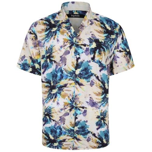 Bigdude Viskose-Hemd mit entspanntem Kragen und abstraktem Muster, Multi Tall