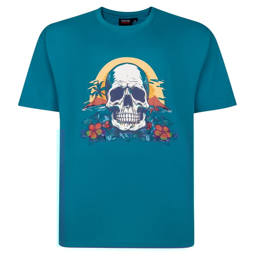 Spionage-T-Shirt mit Totenkopf-Insel-Print, Jadegrün