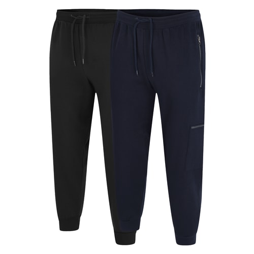 Bigdude Cargo Utility Joggers mit Reißverschluss, Doppelpack, Schwarz/Marineblau