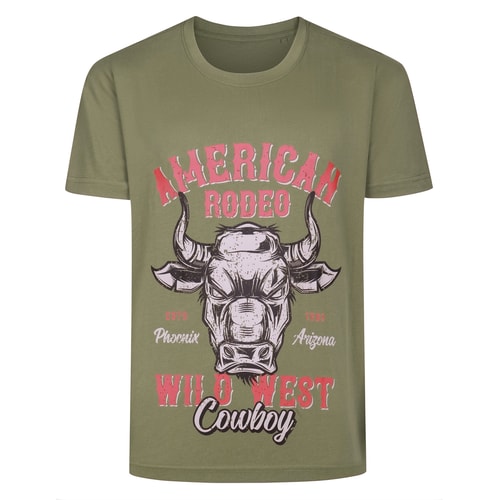 Bigdude American Rodeo Print T-Shirt Khaki