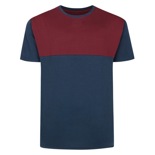 Bigdude Cut & Sew 2-Ton-T-Shirt, Marineblau/Burgunderrot, Groß
