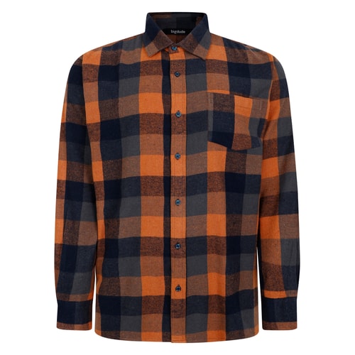 Bigdude Kariertes Flanell Langarmhemd Orange/Marineblau