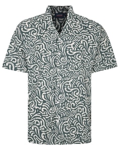 Espionage – Hemd mit abstraktem Allover-Print Olivgrün/Ecru