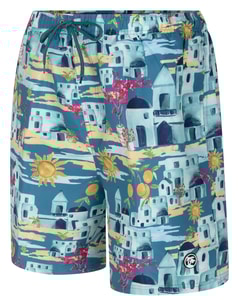 Badeshorts mit griechischem Villenmuster und Spionagemotiv