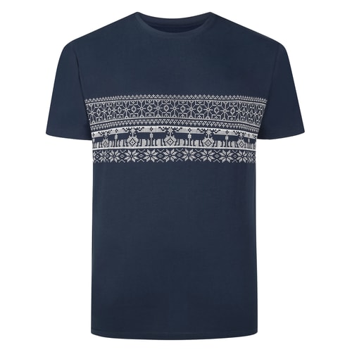 Bigdude Fair Isle Print T-Shirt Navy Tall