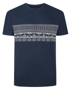 Bigdude Fair Isle Print T-Shirt Navy Tall