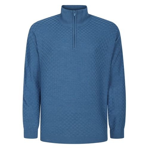 Bigdude Pullover mit Korbgeflecht-Halbreißverschluss, Blau meliert