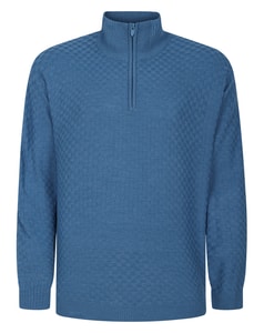 Bigdude Pullover mit Korbgeflecht-Halbreißverschluss, Blau meliert