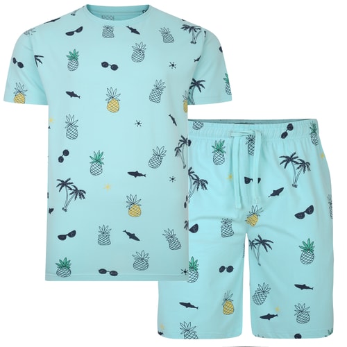 Bigdude – Pyjama-Set mit Sommer-Print, Türkis