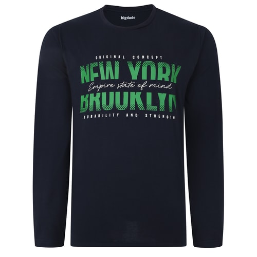 Bigdude New York Print Langarm-T-Shirt Marineblau
