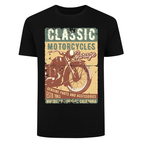 Bigdude Klassisches Motorrad-Print-T-Shirt Schwarz Größe L