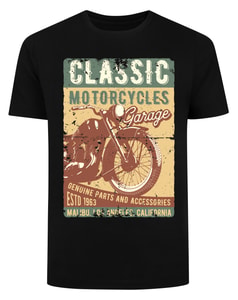 Bigdude Klassisches Motorrad-Print-T-Shirt Schwarz Größe L