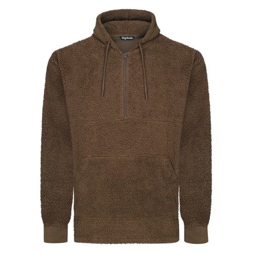 Bigdude Borg Fleece-Loungehoodie mit Viertelreißverschluss, Braun