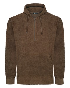 Bigdude Borg Fleece-Loungehoodie mit Viertelreißverschluss, Braun