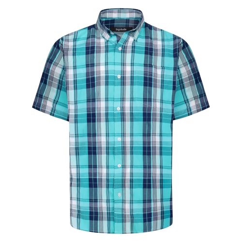 Bigdude Button-Down-Kragen Kurzarmhemd aus Popeline, blau