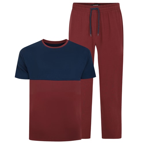 Bigdude Cut & Sew Pyjama-Set Burgunderrot/Marineblau