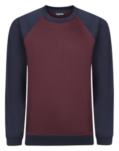 Bigdude Raglan-Sweatshirt mit Kontrast-Rundhalsausschnitt, Burgunderrot/Marineblau