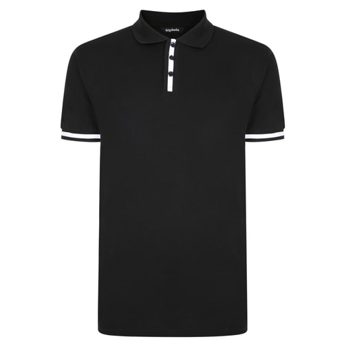 Bigdude Poloshirt mit Kontraststreifen Schwarz Tall Fit