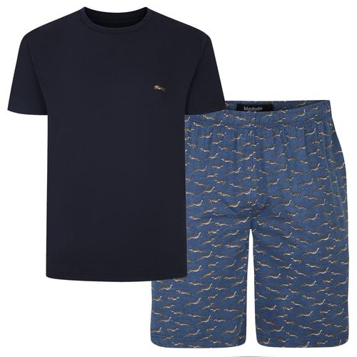 Bigdude – Pyjama-Set mit bedruckten Shorts, Marineblau