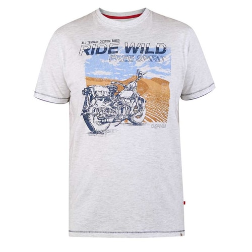 D555 Langdon Ride Wild T-Shirt mit Motorrad-Print Off White Merl