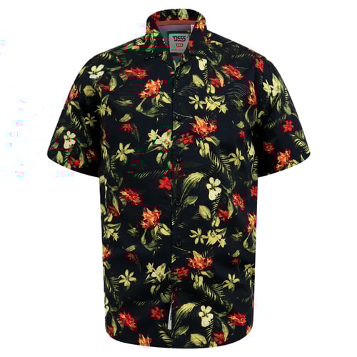 D555 Gordon Hawaiian AOP Resorthemd mit kubanischem Kragen, Schwarz