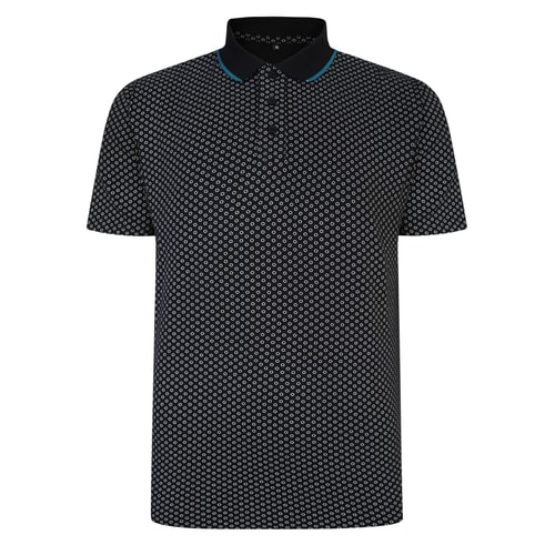 Bigdude Jersey-Poloshirt mit Allover-Print Schwarz